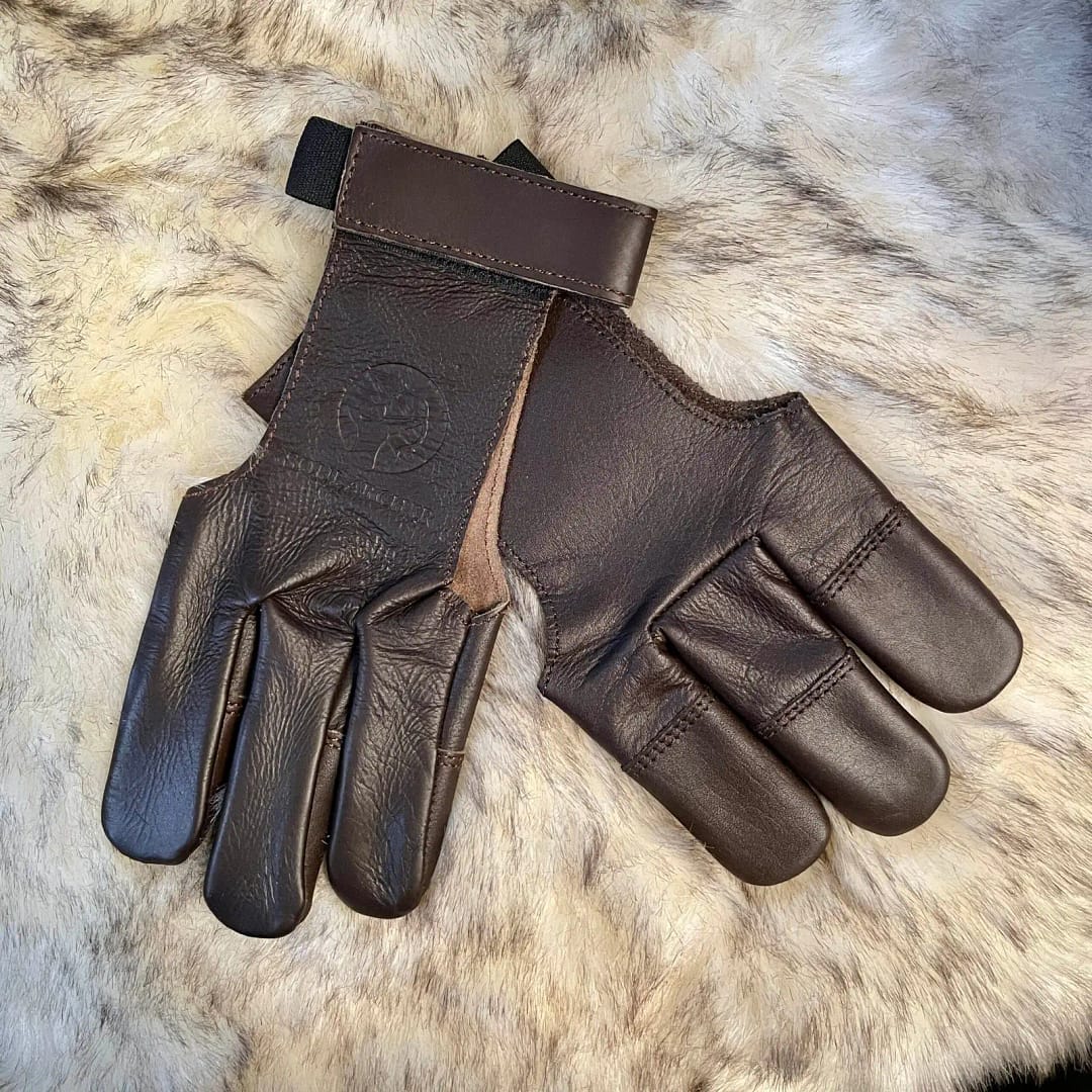 Brown Leather 3-Finger Archery Glove