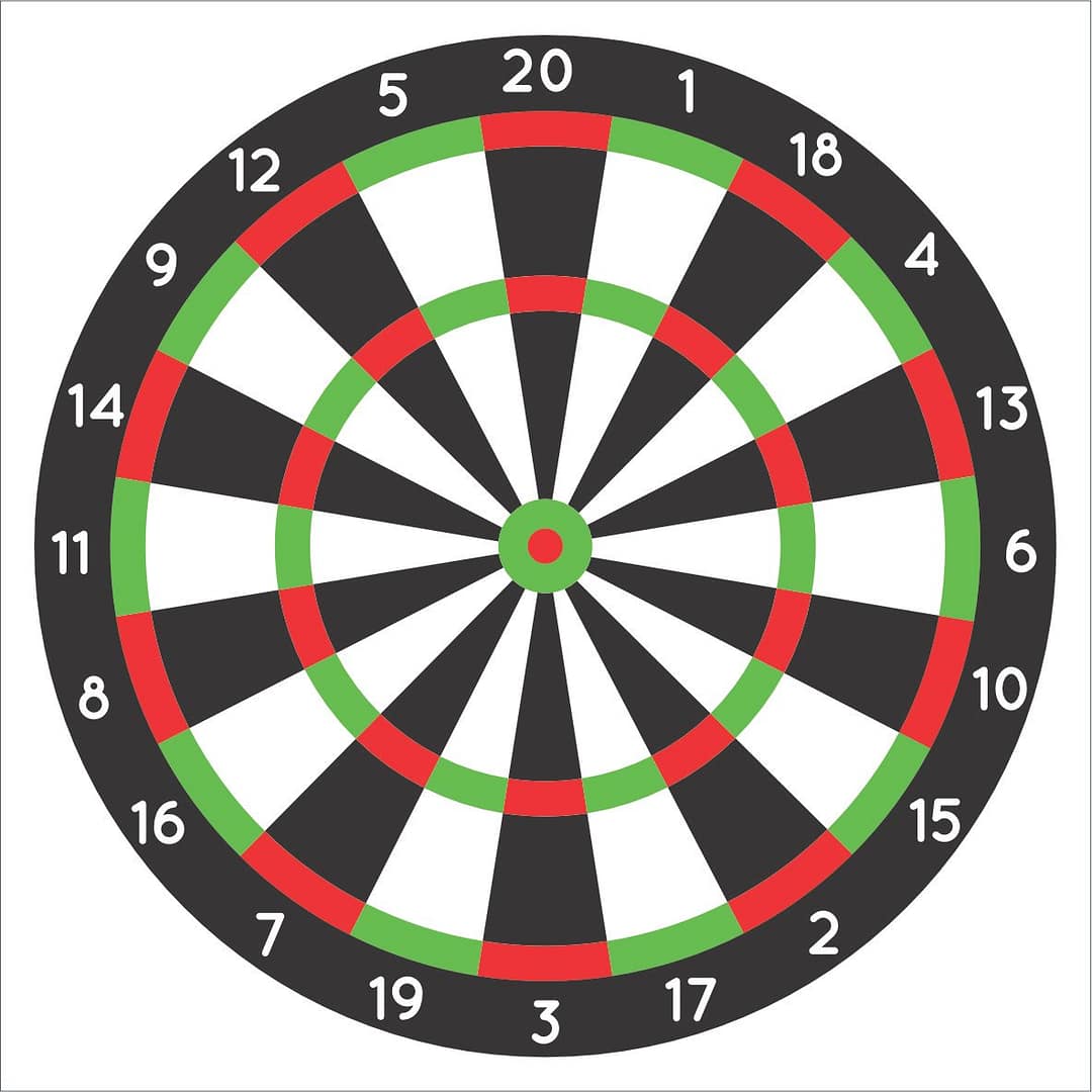Archery target face styled like a dartboard for point-based games