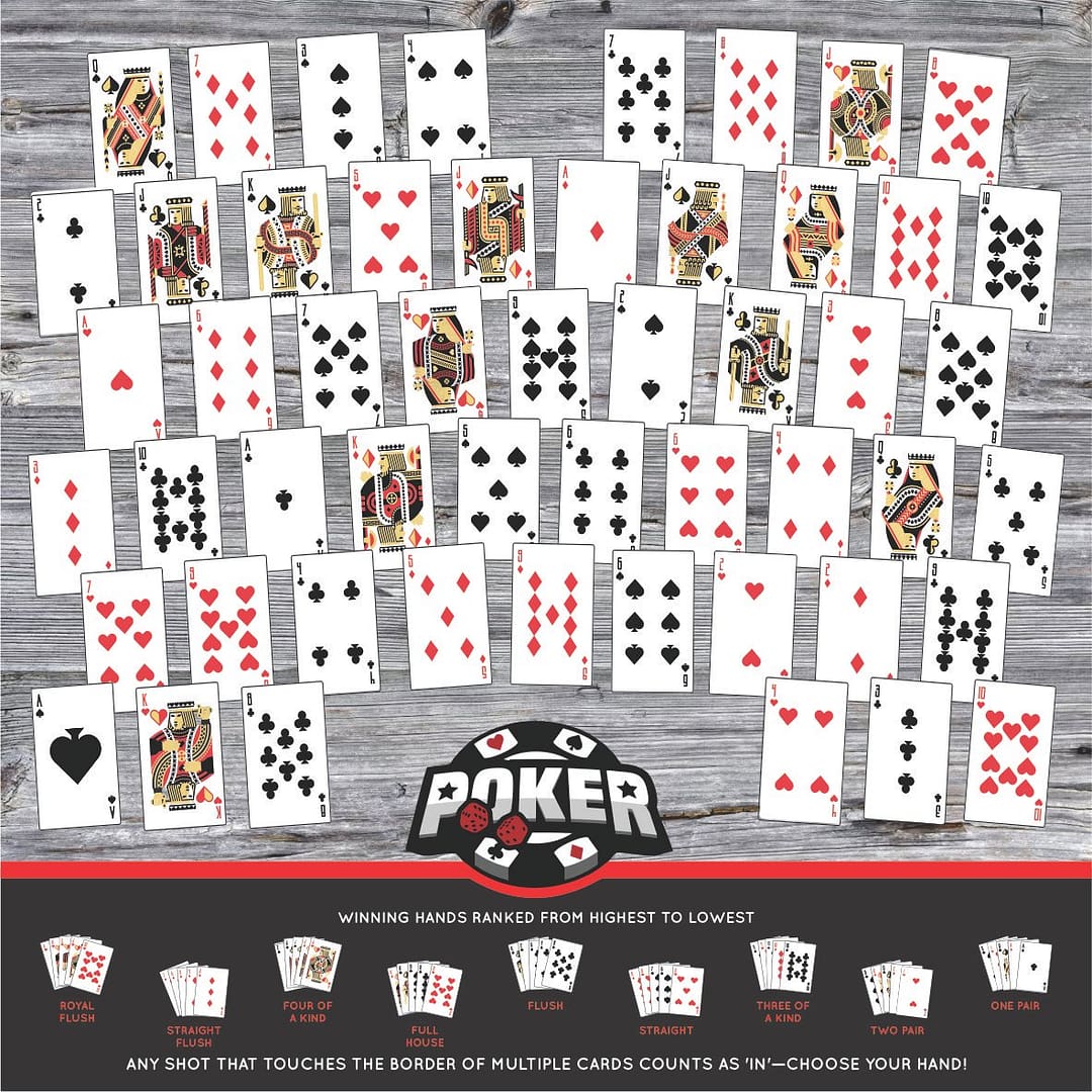 Archery target face featuring a full poker card layout for scoring hands
