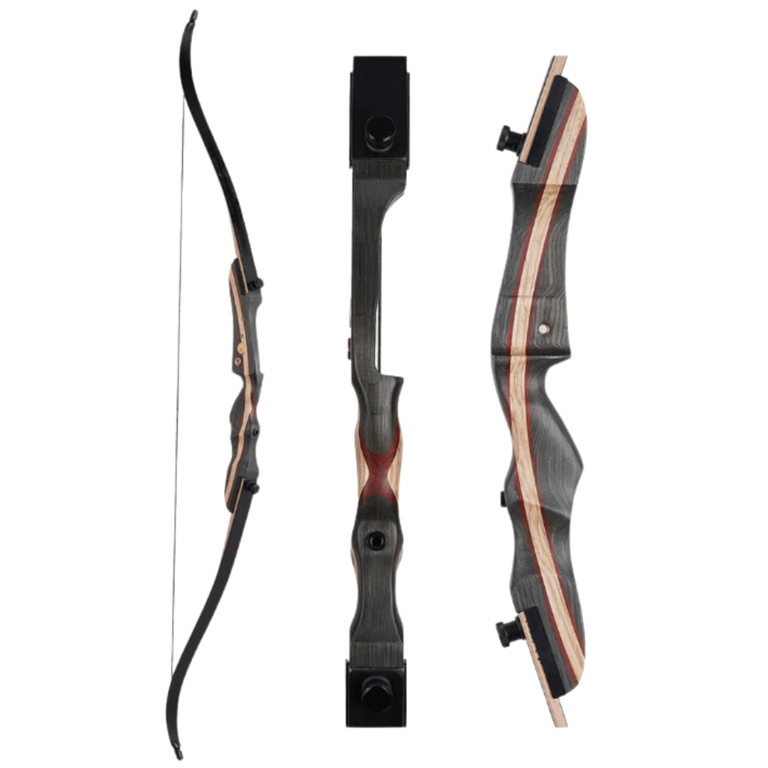 The Red Fang Recurve Bow with charcoal and crimson accents, available in 62? and 66? lengths.