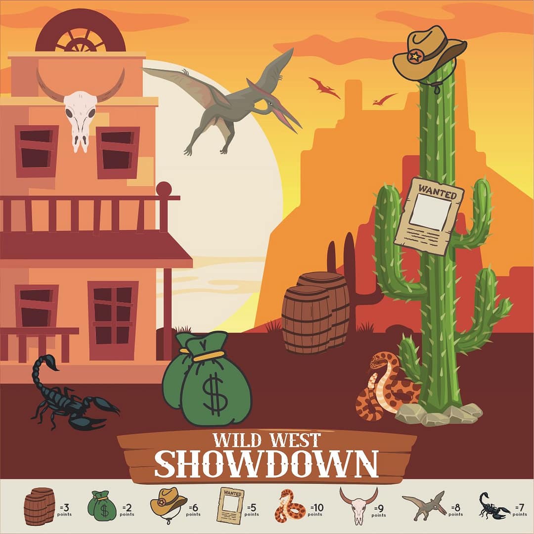 Western archery target with snake, cactus, skulls and scenery
