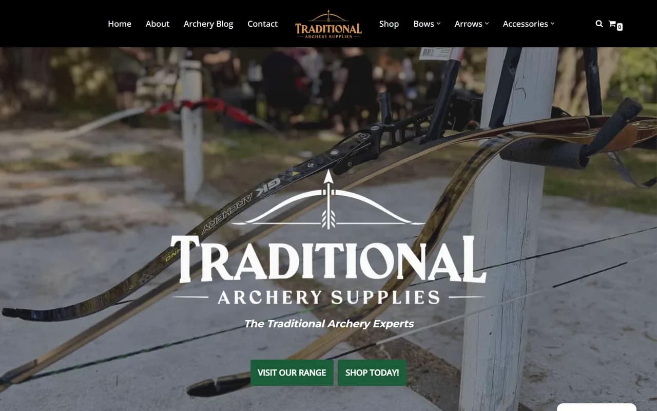 Screenshot of Traditional Archery Supplies home page