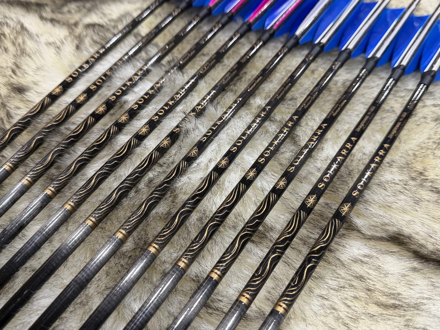 Solkarra Atlas Black carbon arrow shaft, gloss black with gold contour lines and compass rose, view 4