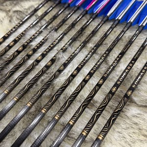 Solkarra Atlas Black carbon arrow shaft, gloss black with gold contour lines and compass rose, view 4