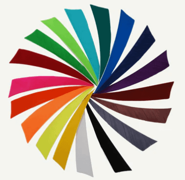 Colour selection for 4-inch shield feathers showing 16 available options