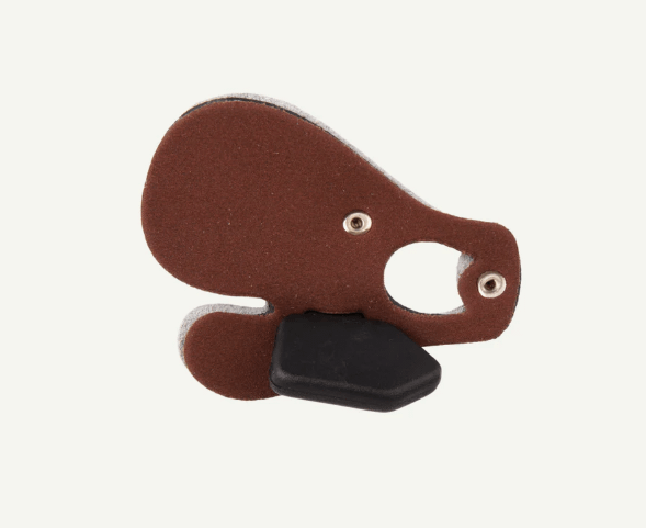 Back view of the Bearpaw Calf Hair Tab showing the durable leather construction and integrated finger separator for improved archery accuracy.