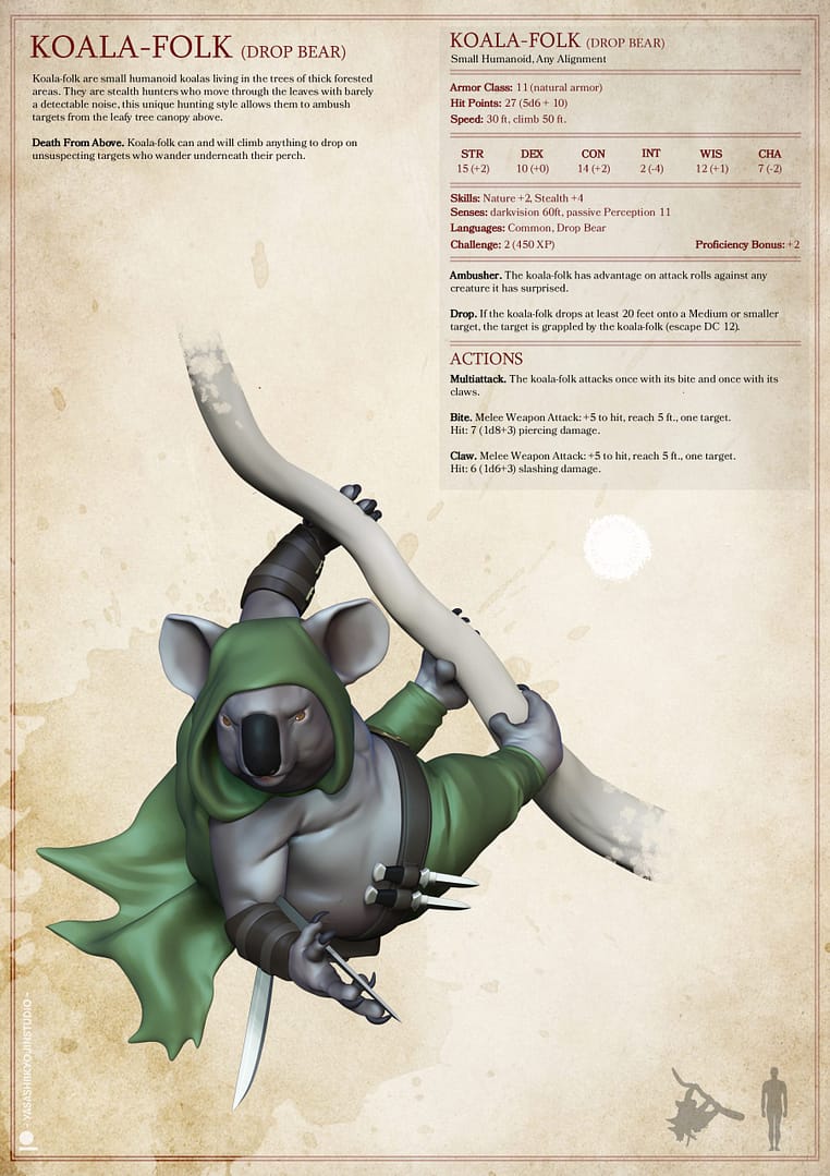 Koala-Folk Rogue Miniature (Drop Bear Ambusher) - Image 2