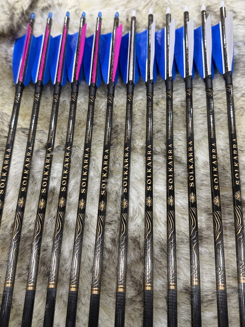 Solkarra Atlas Black carbon arrow shaft, gloss black with gold contour lines and compass rose, view 5