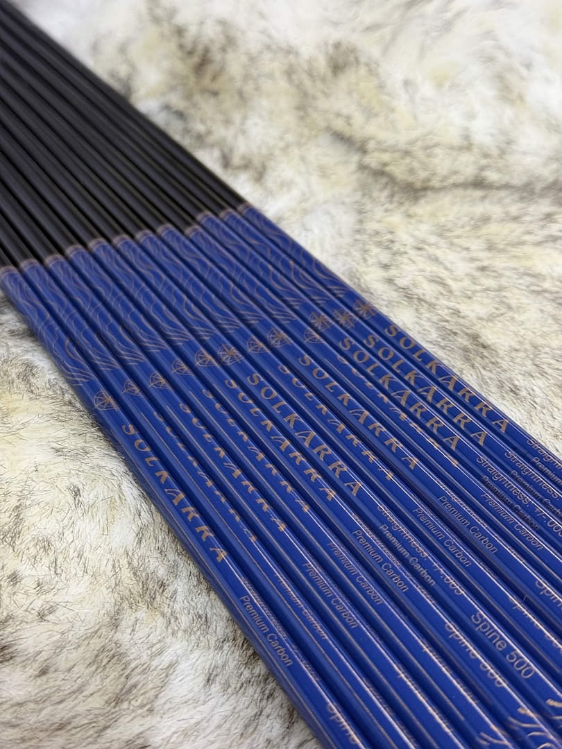 Solkarra Atlas Slate carbon arrow shaft, deep blue with gold contour lines and compass rose, view 3