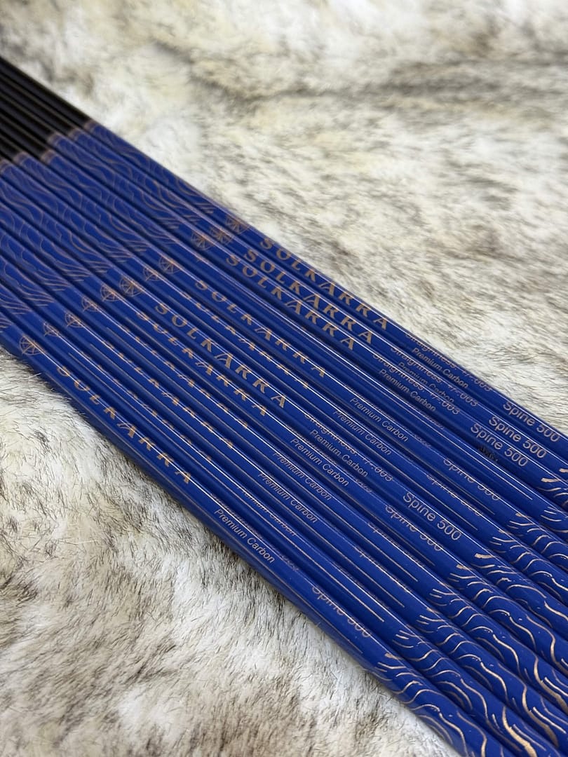 Solkarra Atlas Slate carbon arrow shaft, deep blue with gold contour lines and compass rose, view 5
