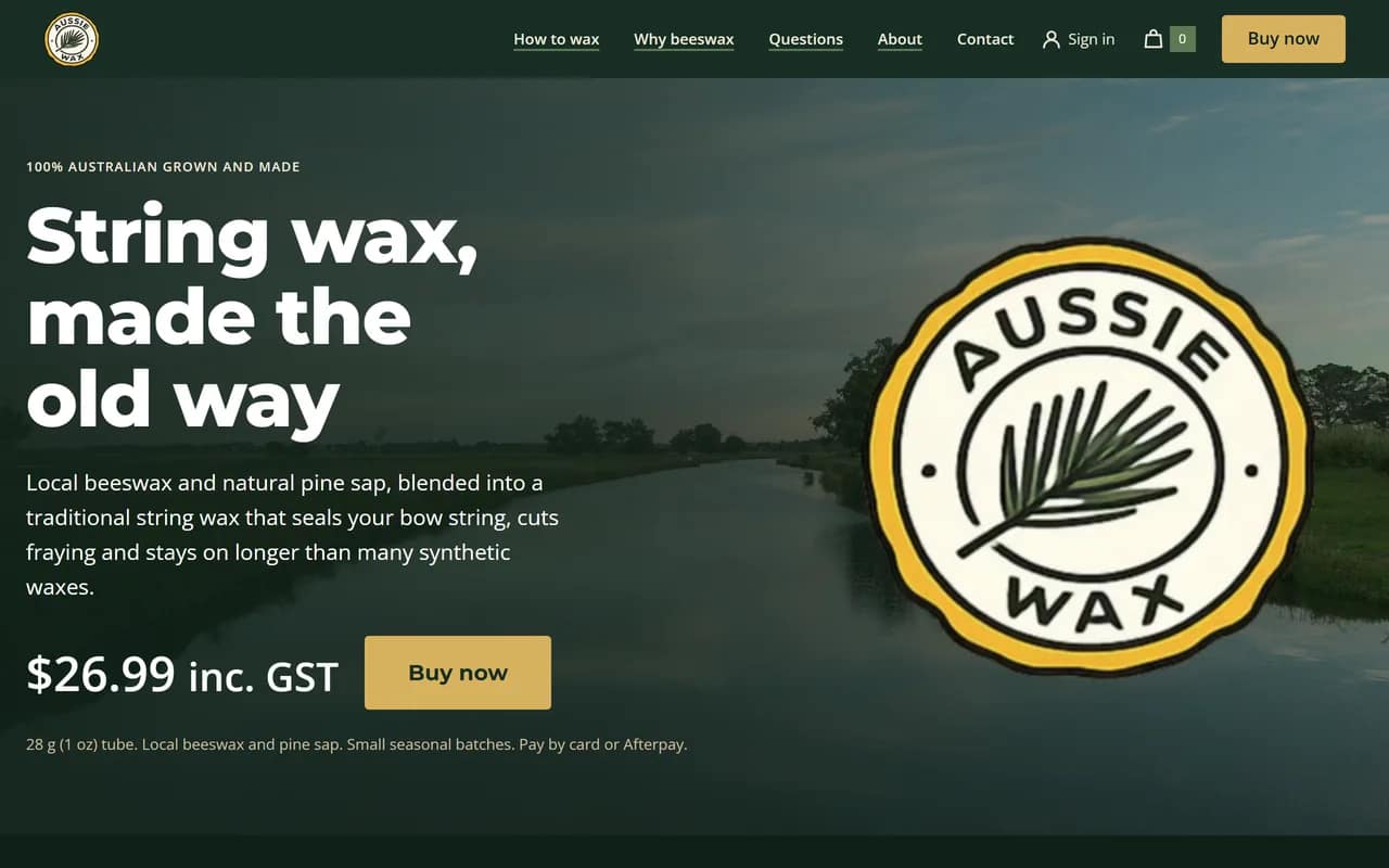 Screenshot of Aussie Wax home page