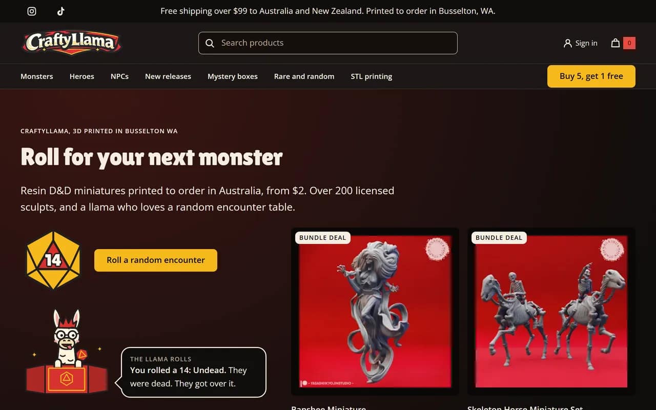 Screenshot of CraftyLlama 3D and Hobbies home page