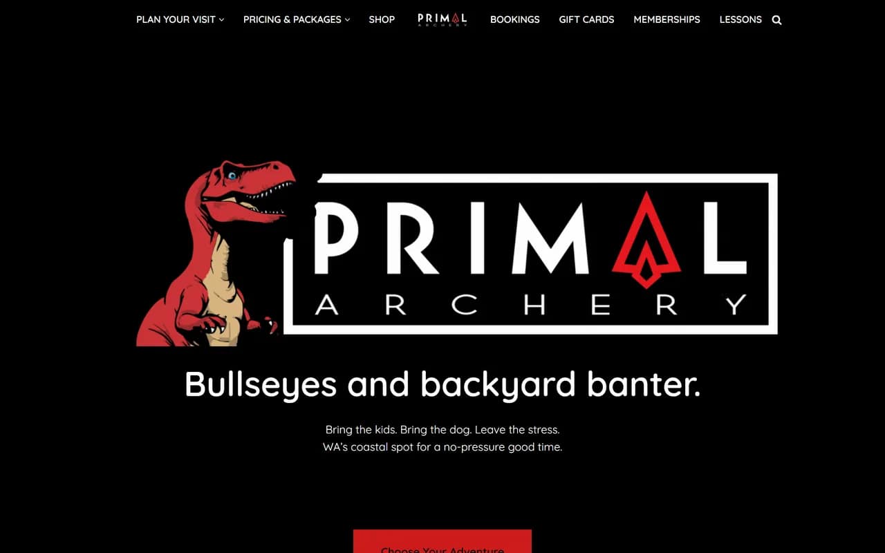 Screenshot of Primal Archery, Busselton, home page (client and partner)