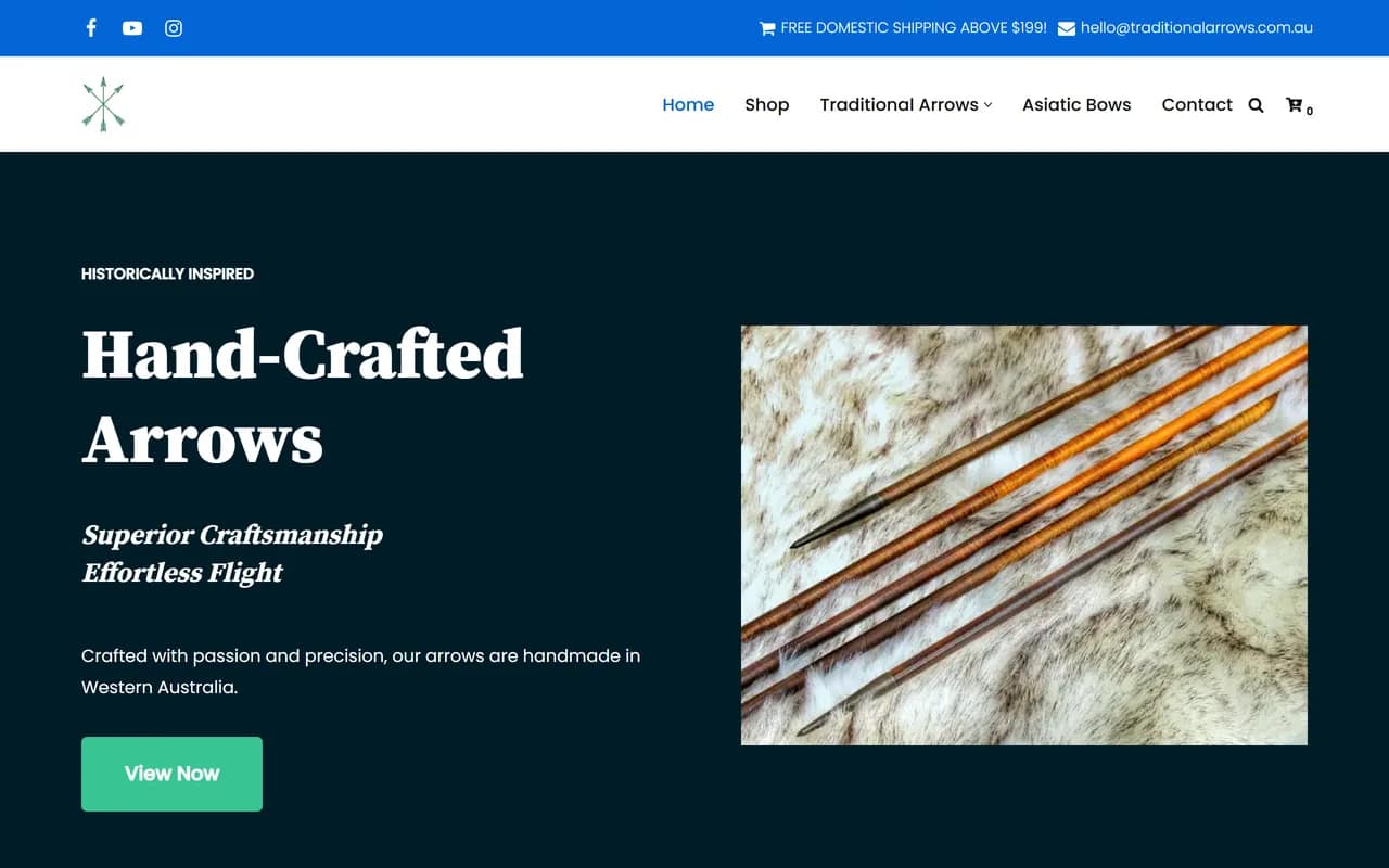 Screenshot of Traditional Arrows home page