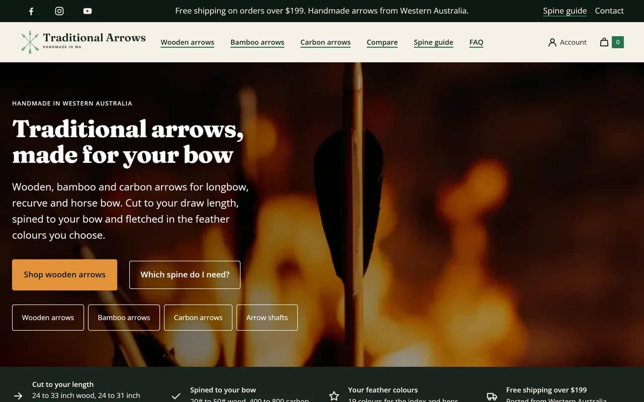 Screenshot of Traditional Arrows home page