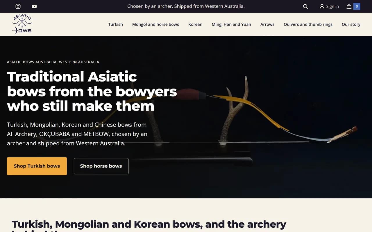 Screenshot of Asiatic Bows Australia home page